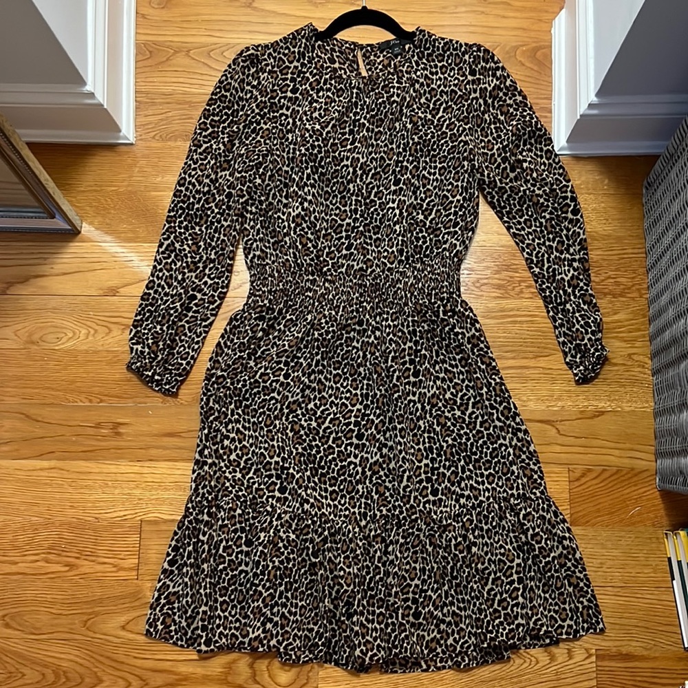 J.Crew Cinched Waist Leopard Dress in Chiffon Size XS